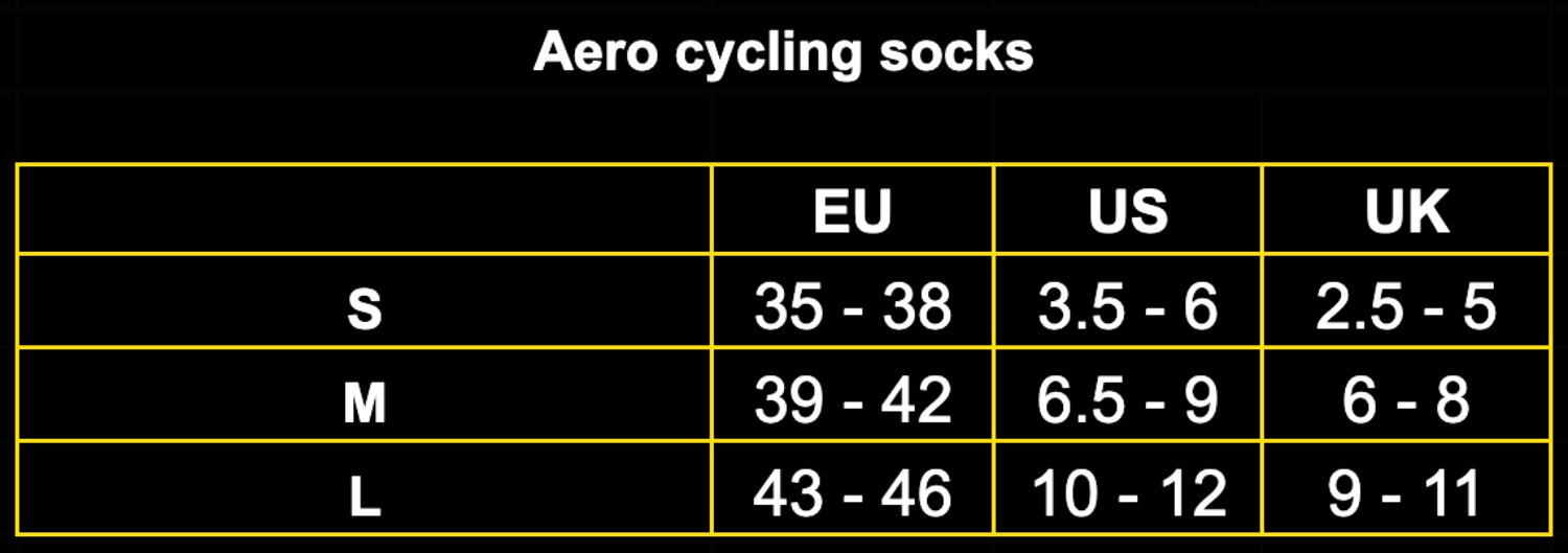 Size chart aero socks TVL