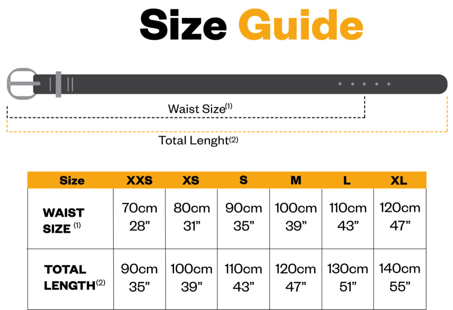 Size guide belts
